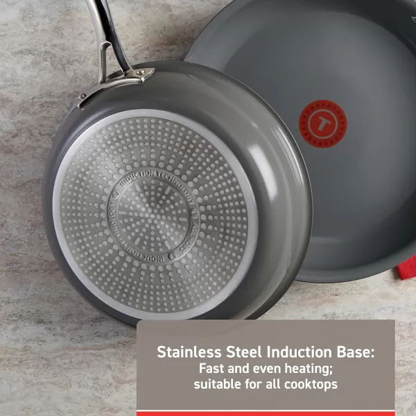 T-fal Ceramic Excellence Reserve Ceramic Nonstick Cookware Set 10 Piece Induction Oven Broiler Safe 500F Pots and Pans Grey