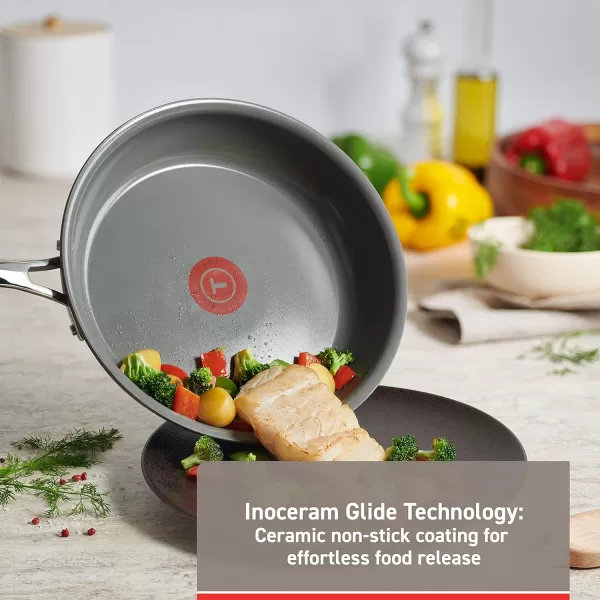 T-fal Ceramic Excellence Reserve Ceramic Nonstick Cookware Set 10 Piece Induction Oven Broiler Safe 500F Pots and Pans Grey