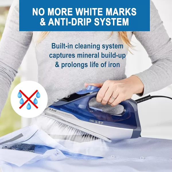 T-fal Ecomaster Ceramic Soleplate Steam Iron for Clothes Eco-Friendly with Steam Trigger 1400 Watts Ironing, Programmable Steaming FV1742U0, Blue