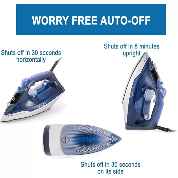 T-fal Ecomaster Ceramic Soleplate Steam Iron for Clothes Eco-Friendly with Steam Trigger 1400 Watts Ironing, Programmable Steaming FV1742U0, Blue