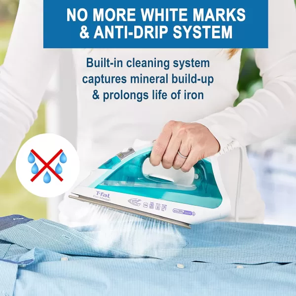 T-fal Ecomaster Ceramic Soleplate Steam Iron for Clothes Eco-Friendly with Steam Trigger 1400 Watts Ironing, Programmable Steaming FV1742U0, Blue