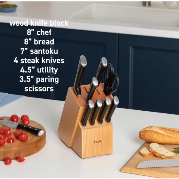 T-fal Ice Force Stainless Steel Bread Knife, 8 Inch, Long Lasting Sharpness, High Cutting Precision, German Stainless Steel, Kitchen Knife, Cook Tool, Kitchen Tool, Black
