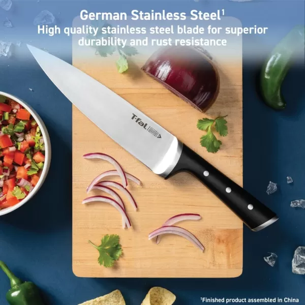 T-fal Ice Force Stainless Steel Bread Knife, 8 Inch, Long Lasting Sharpness, High Cutting Precision, German Stainless Steel, Kitchen Knife, Cook Tool, Kitchen Tool, Black