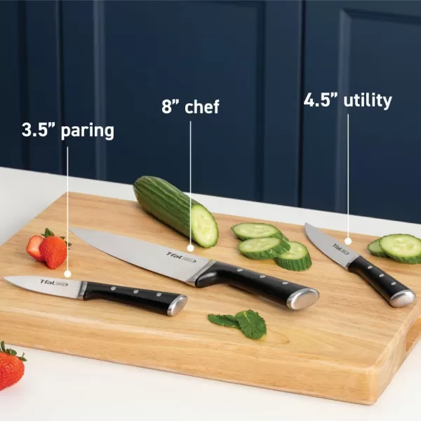 T-fal Ice Force Stainless Steel Bread Knife, 8 Inch, Long Lasting Sharpness, High Cutting Precision, German Stainless Steel, Kitchen Knife, Cook Tool, Kitchen Tool, Black