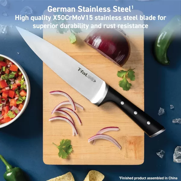 T-fal Ice Force Stainless Steel Bread Knife, 8 Inch, Long Lasting Sharpness, High Cutting Precision, German Stainless Steel, Kitchen Knife, Cook Tool, Kitchen Tool, Black