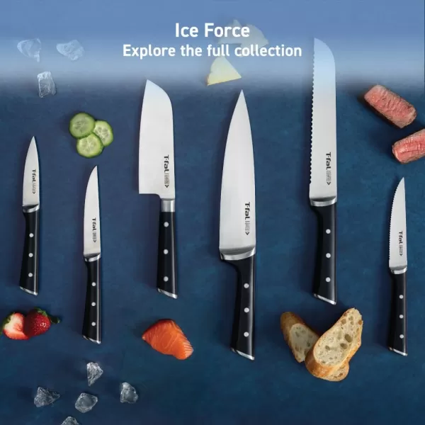 T-fal Ice Force Stainless Steel Bread Knife, 8 Inch, Long Lasting Sharpness, High Cutting Precision, German Stainless Steel, Kitchen Knife, Cook Tool, Kitchen Tool, Black