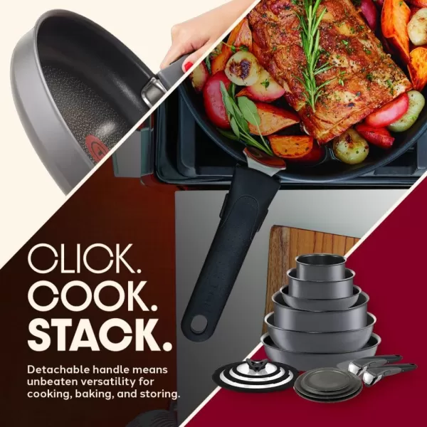 T-fal Ingenio Nonstick Cookware Set 14 Piece, Induction, Oven Broiler Safe 500F, Cookware, Pots and Pans, RV, Camping, Oven, Broil, Dishwasher Safe, Detachable Handle, Cherry Red