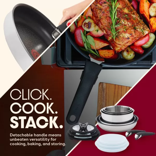 T-fal Ingenio Nonstick Cookware Set 14 Piece, Induction, Oven Broiler Safe 500F, Cookware, Pots and Pans, RV, Camping, Oven, Broil, Dishwasher Safe, Detachable Handle, Cherry Red