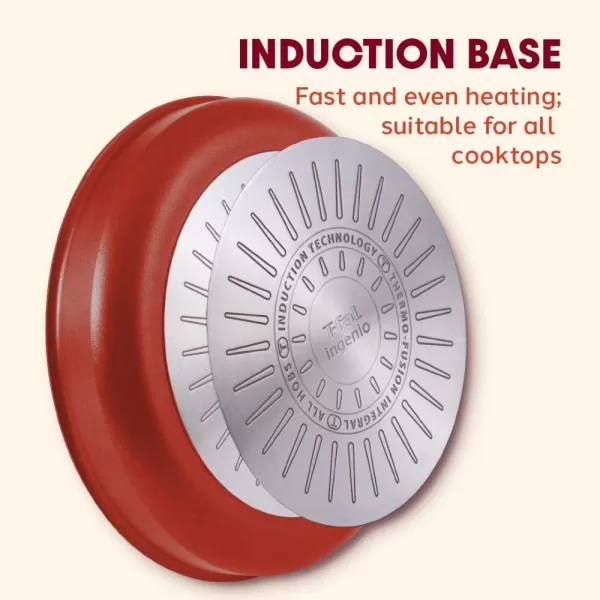 T-fal Ingenio Nonstick Cookware Set 14 Piece, Induction, Oven Broiler Safe 500F, Cookware, Pots and Pans, RV, Camping, Oven, Broil, Dishwasher Safe, Detachable Handle, Cherry Red