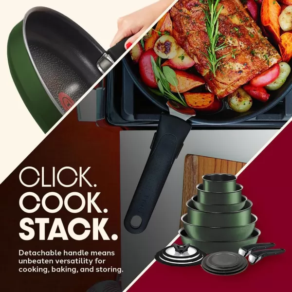 T-fal Ingenio Nonstick Cookware Set 14 Piece, Induction, Oven Broiler Safe 500F, Cookware, Pots and Pans, RV, Camping, Oven, Broil, Dishwasher Safe, Detachable Handle, Cherry Red