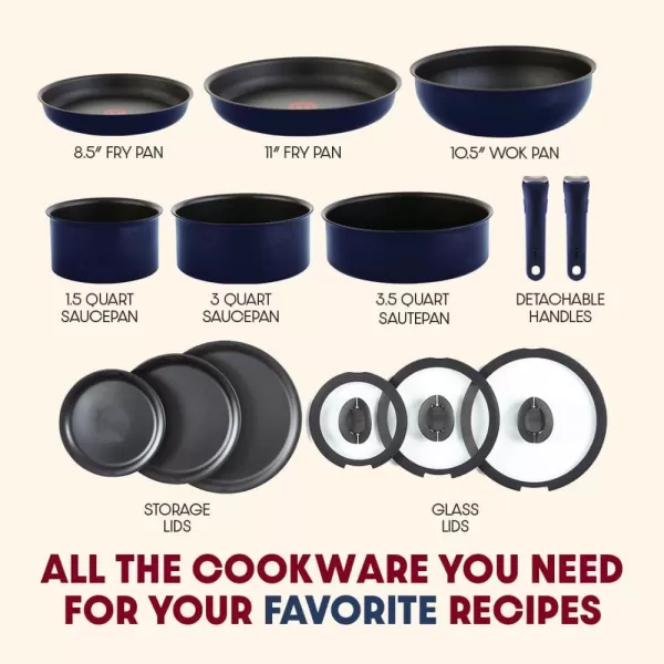 T-fal Ingenio Nonstick Cookware Set 14 Piece, Induction, Oven Broiler Safe 500F, Cookware, Pots and Pans, RV, Camping, Oven, Broil, Dishwasher Safe, Detachable Handle, Cherry Red