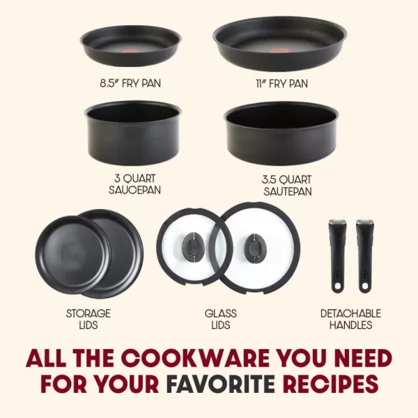 T-fal Ingenio Nonstick Cookware Set 14 Piece, Induction, Oven Broiler Safe 500F, Cookware, Pots and Pans, RV, Camping, Oven, Broil, Dishwasher Safe, Detachable Handle, Cherry Red