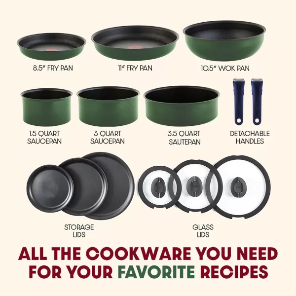 T-fal Ingenio Nonstick Cookware Set 14 Piece, Induction, Oven Broiler Safe 500F, Cookware, Pots and Pans, RV, Camping, Oven, Broil, Dishwasher Safe, Detachable Handle, Cherry Red