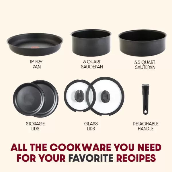 T-fal Ingenio Nonstick Cookware Set 14 Piece, Induction, Oven Broiler Safe 500F, Cookware, Pots and Pans, RV, Camping, Oven, Broil, Dishwasher Safe, Detachable Handle, Cherry Red
