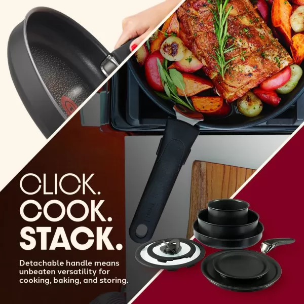 T-fal Ingenio Nonstick Cookware Set 14 Piece, Induction, Oven Broiler Safe 500F, Cookware, Pots and Pans, RV, Camping, Oven, Broil, Dishwasher Safe, Detachable Handle, Cherry Red