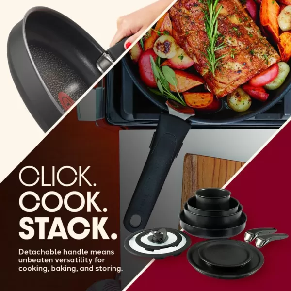 T-fal Ingenio Nonstick Cookware Set 14 Piece, Induction, Oven Broiler Safe 500F, Cookware, Pots and Pans, RV, Camping, Oven, Broil, Dishwasher Safe, Detachable Handle, Cherry Red