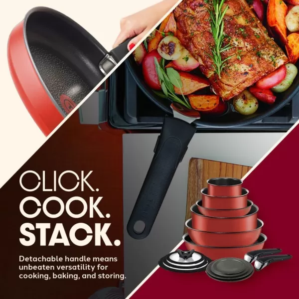 T-fal Ingenio Nonstick Cookware Set 14 Piece, Induction, Oven Broiler Safe 500F, Cookware, Pots and Pans, RV, Camping, Oven, Broil, Dishwasher Safe, Detachable Handle, Cherry Red