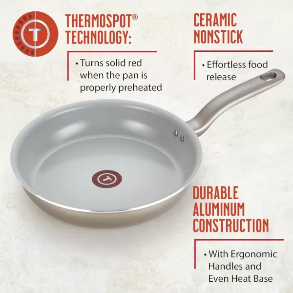 T-fal Initiatives Ceramic Nonstick Cookware Set 14 Piece Oven Safe 350F Pots and Pans Gold