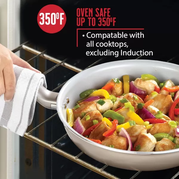 T-fal Initiatives Ceramic Nonstick Cookware Set 14 Piece Oven Safe 350F Pots and Pans Gold