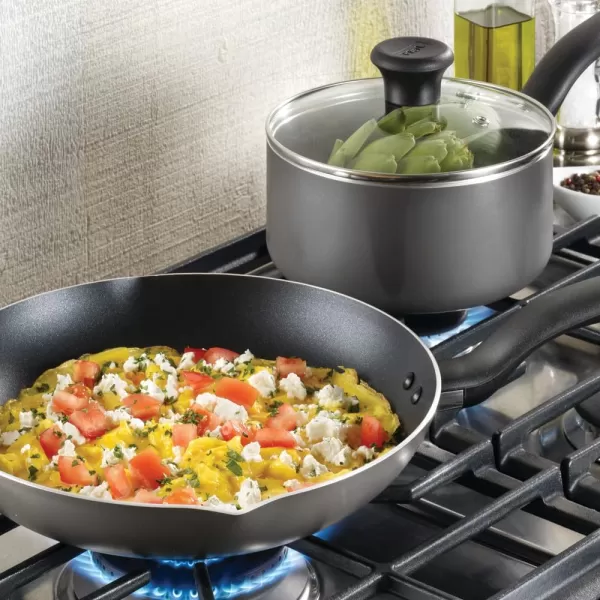 T-fal Initiatives Nonstick Cookware Set 18 Piece Oven Safe 350F Pots and Pans, Dishwasher Safe Red