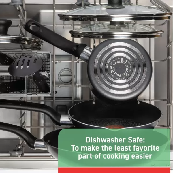 T-fal Initiatives Nonstick Cookware Set 18 Piece Oven Safe 350F Pots and Pans, Dishwasher Safe Red