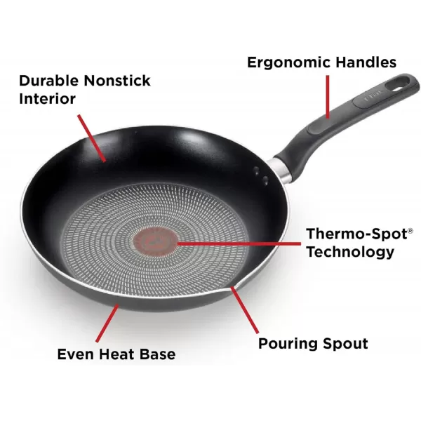 T-fal Initiatives Nonstick Cookware Set 18 Piece Oven Safe 350F Pots and Pans, Dishwasher Safe Red