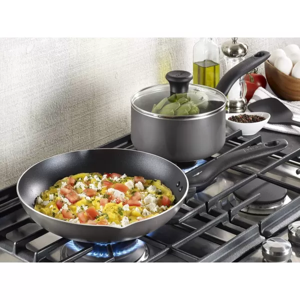 T-fal Initiatives Nonstick Cookware Set 18 Piece Oven Safe 350F Pots and Pans, Dishwasher Safe Red