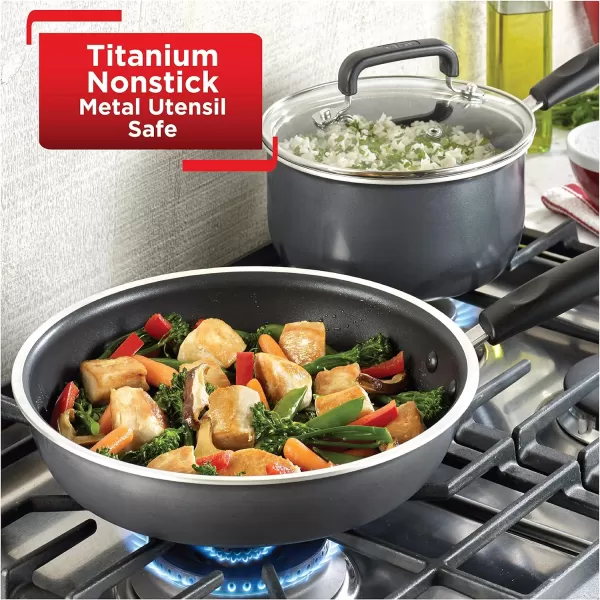 T-fal Platinum Nonstick Cookware Set 12 Piece Induction Oven Broiler Safe 500F Pots and Pans, Dishwasher Safe Slate