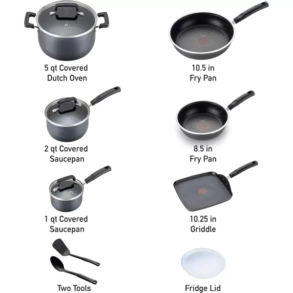 T-fal Platinum Nonstick Cookware Set 12 Piece Induction Oven Broiler Safe 500F Pots and Pans, Dishwasher Safe Slate