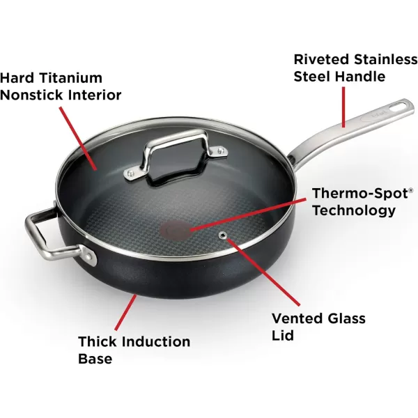 T-fal ProGrade Nonstick Jumbo Cooker 5 Quart Induction Oven Broiler Safe 500F Cookware, Pots and Pans, Dishwasher Safe Black