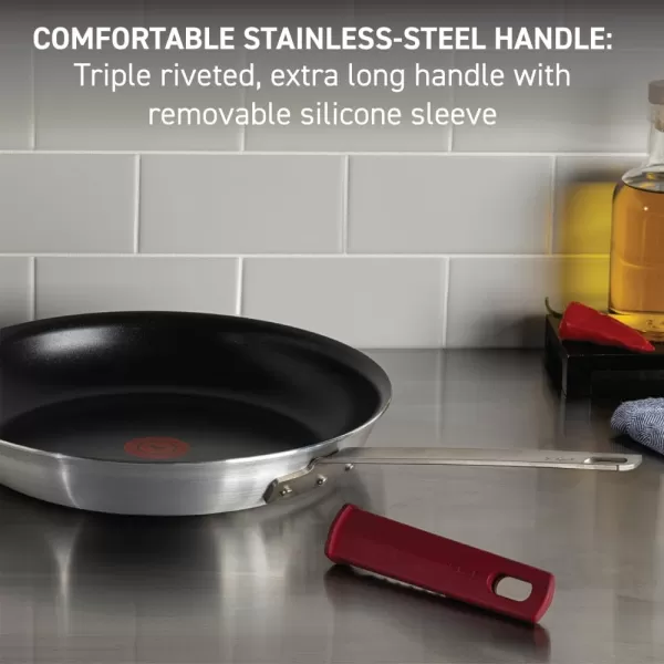 T-fal Professional VX3 Brushed Nonstick with Stainless Steel Handle Fry Pan 12 Inch, Oven Broiler Safe 400F Cookware, Pots and Pans, Restaurant Grade, Certified by the NSF and CBA, Black
