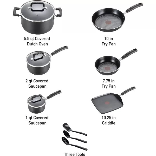 T-fal Signature Nonstick Cookware Set 12 Piece Oven Safe 350F Pots and Pans, Dishwasher Safe Black
