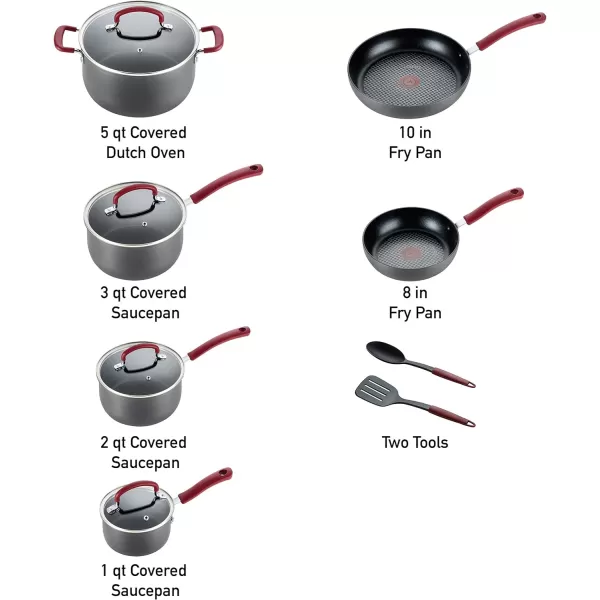 T-fal Ultimate Hard Anodized Nonstick Cookware Set 12 Piece Oven Broiler Safe 600F Pots and Pans, Dishwasher Safe Black