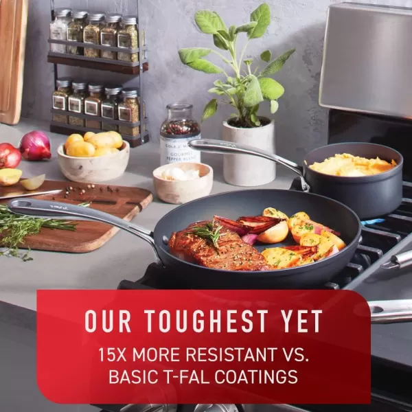 T-fal Ultimate Hard Anodized Nonstick Cookware Set 12 Piece Oven Broiler Safe 600F Pots and Pans, Dishwasher Safe Black