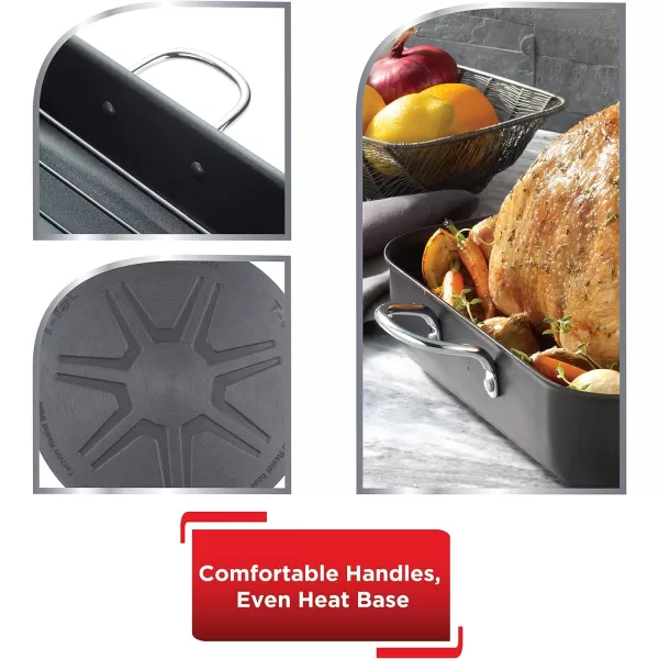T-fal Ultimate Hard Anodized Nonstick Roasting Pan 16 Inchx13 Inch Roaster Pan, Pots and Pans, Cookware Black