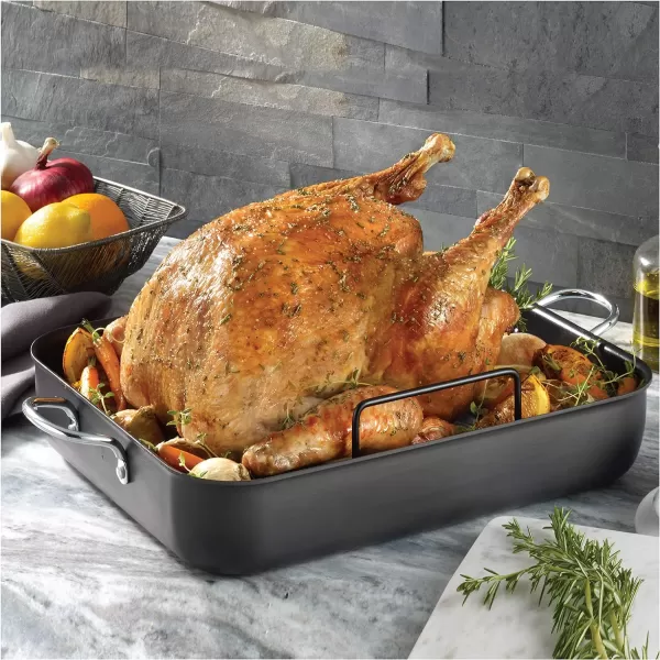 T-fal Ultimate Hard Anodized Nonstick Roasting Pan 16 Inchx13 Inch Roaster Pan, Pots and Pans, Cookware Black
