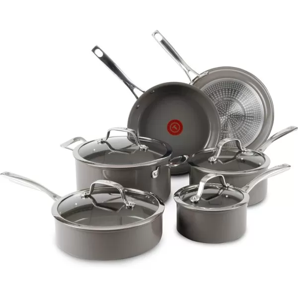 T-fal Ceramic Excellence Reserve Ceramic Nonstick Cookware Set 10 Piece Induction Oven Broiler Safe 500F Pots and Pans Grey