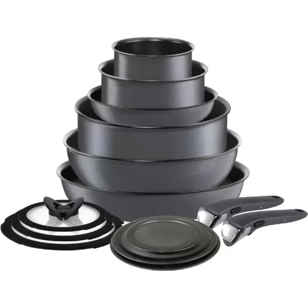 T-fal Ingenio Nonstick Cookware Set 14 Piece, Induction, Oven Broiler Safe 500F, Cookware, Pots and Pans, RV, Camping, Oven, Broil, Dishwasher Safe, Detachable Handle, Cherry Red