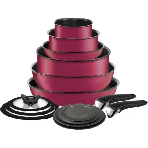 T-fal Ingenio Nonstick Cookware Set 14 Piece, Induction, Oven Broiler Safe 500F, Cookware, Pots and Pans, RV, Camping, Oven, Broil, Dishwasher Safe, Detachable Handle, Cherry Red