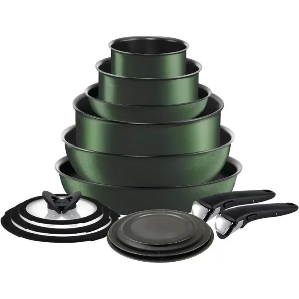 T-fal Ingenio Nonstick Cookware Set 14 Piece, Induction, Oven Broiler Safe 500F, Cookware, Pots and Pans, RV, Camping, Oven, Broil, Dishwasher Safe, Detachable Handle, Cherry Red