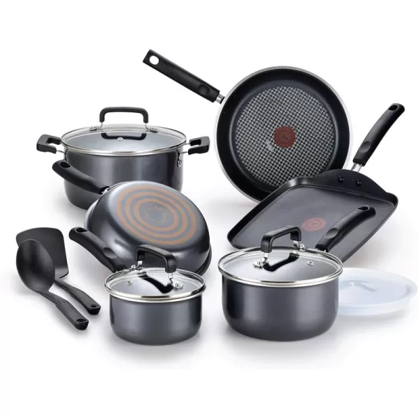 T-fal Platinum Nonstick Cookware Set 12 Piece Induction Oven Broiler Safe 500F Pots and Pans, Dishwasher Safe Slate