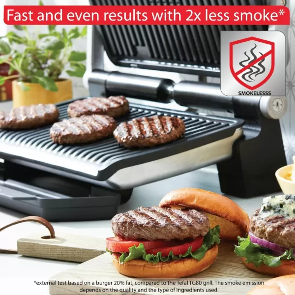 T-fal, Electric Grill, OptiGrill 4in1, Stainless Steel, 9 Automatic Cooking Modes, Intelligent Grilling Rare to Well-Done, 1800 Watts, Nonstick Removable Plates, Dishwasher Safe, Indoor, Silver
