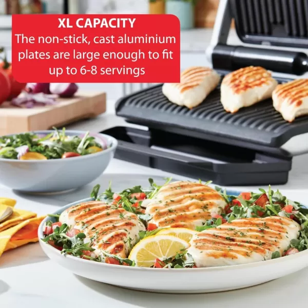 T-fal, Electric Grill, OptiGrill 4in1, Stainless Steel, 9 Automatic Cooking Modes, Intelligent Grilling Rare to Well-Done, 1800 Watts, Nonstick Removable Plates, Dishwasher Safe, Indoor, Silver