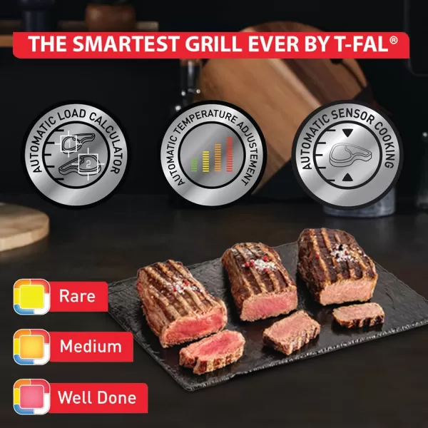 T-fal, Electric Grill, OptiGrill 4in1, Stainless Steel, 9 Automatic Cooking Modes, Intelligent Grilling Rare to Well-Done, 1800 Watts, Nonstick Removable Plates, Dishwasher Safe, Indoor, Silver