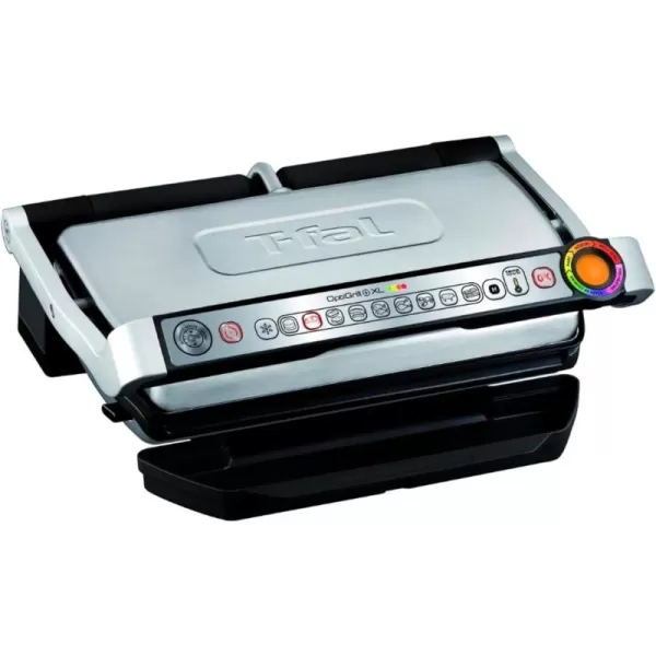 T-fal, Electric Grill, OptiGrill 4in1, Stainless Steel, 9 Automatic Cooking Modes, Intelligent Grilling Rare to Well-Done, 1800 Watts, Nonstick Removable Plates, Dishwasher Safe, Indoor, Silver