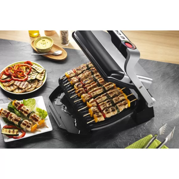 T-Fal OptiGrill Stainless Steel XL Electric Grill 6 Servings 9 Intelligent Automatic Cooking Modes 1800 Watts Nonstick Removable Plates, Dishwasher Safe, Indoor, Frozen Food