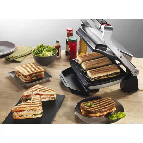 T-Fal OptiGrill Stainless Steel XL Electric Grill 6 Servings 9 Intelligent Automatic Cooking Modes 1800 Watts Nonstick Removable Plates, Dishwasher Safe, Indoor, Frozen Food