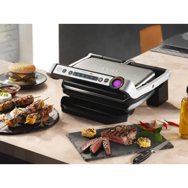 T-Fal OptiGrill Stainless Steel XL Electric Grill 6 Servings 9 Intelligent Automatic Cooking Modes 1800 Watts Nonstick Removable Plates, Dishwasher Safe, Indoor, Frozen Food