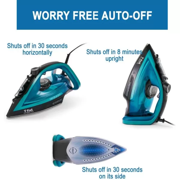 T-Fal Ultraglide Steam Iron for Clothes Durilium Soleplate, Precision Tip, Anti-Drip, Auto-Off 1800 Watts Ironing, Steaming FV5841U0, Teal