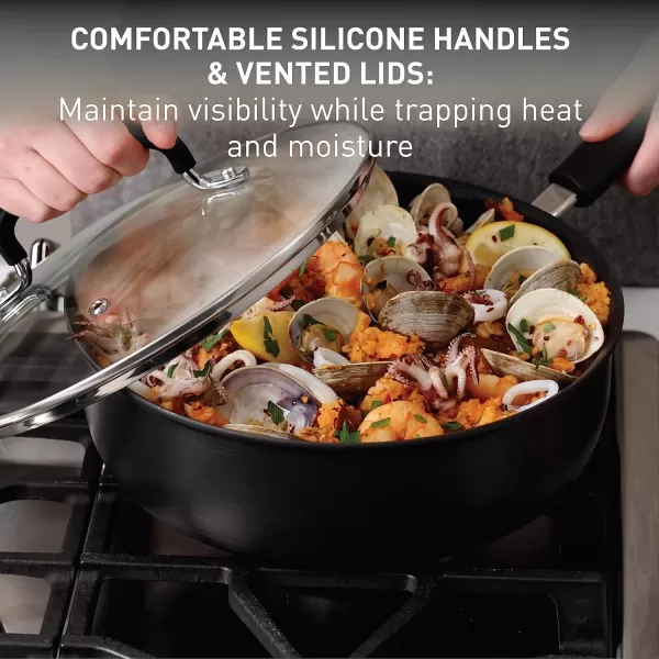 T-fal Ultimate Hard Anodized Nonstick Cookware Set 14 Piece, Oven Broiler Safe 400F, Lid Safe 350F, Kitchen Cooking Set w/ Fry Pans, Saucepans, Griddle, Dutch Oven, Pots &amp; Pans, Dishwasher Safe, Black